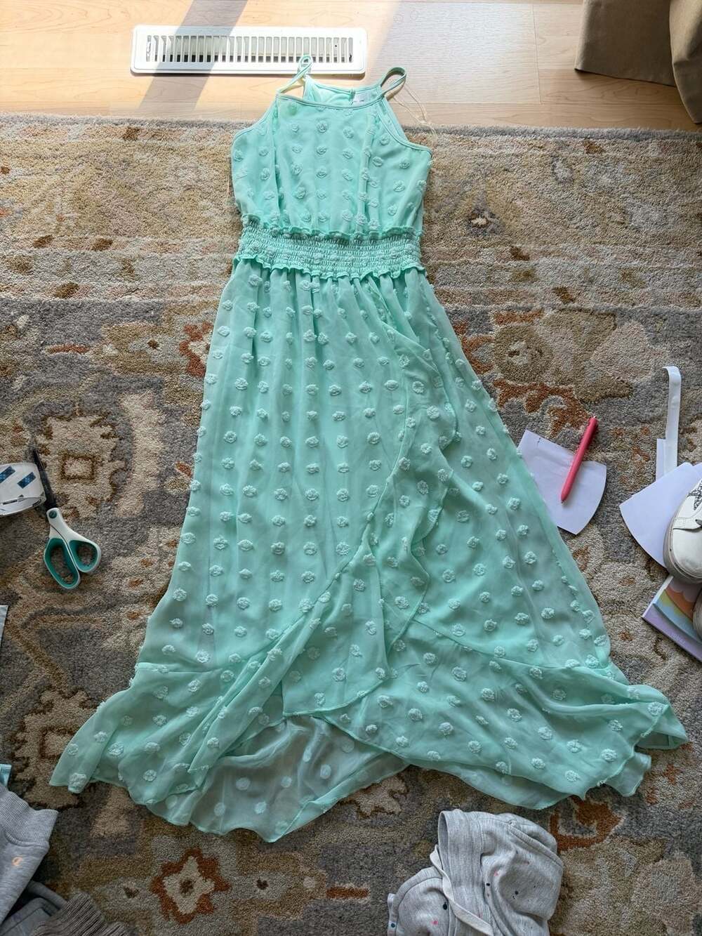 Nickie Lew Girls Mint Green Clip Dot Ruffle Maxi Dress Size 16